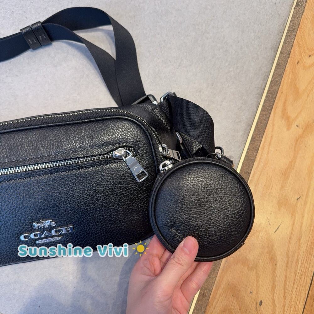 NWT Coach Elias Belt Bag Leather CJ507 Black/ Silver - Picture 3 of 7